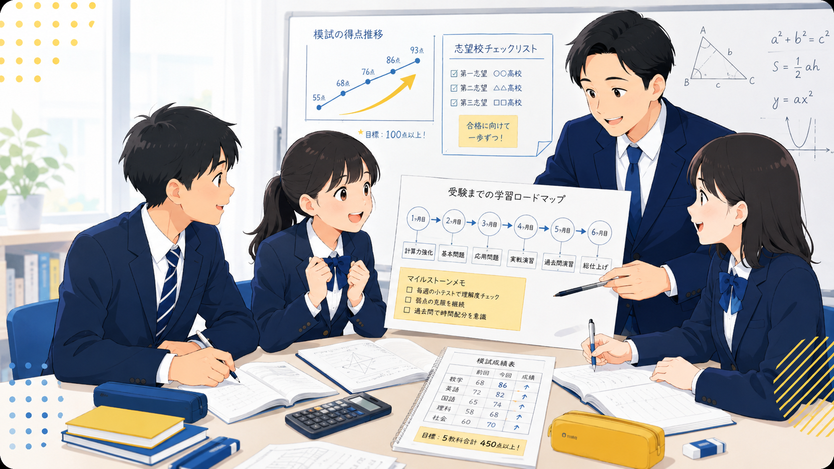 志望校から逆算して大学受験数学の学習計画を立てるイメージ