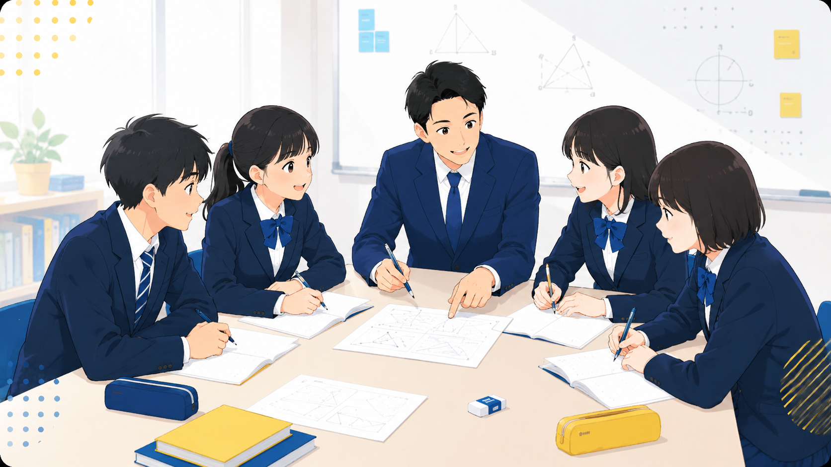 高校生が先生に大学受験数学を質問しているイメージ