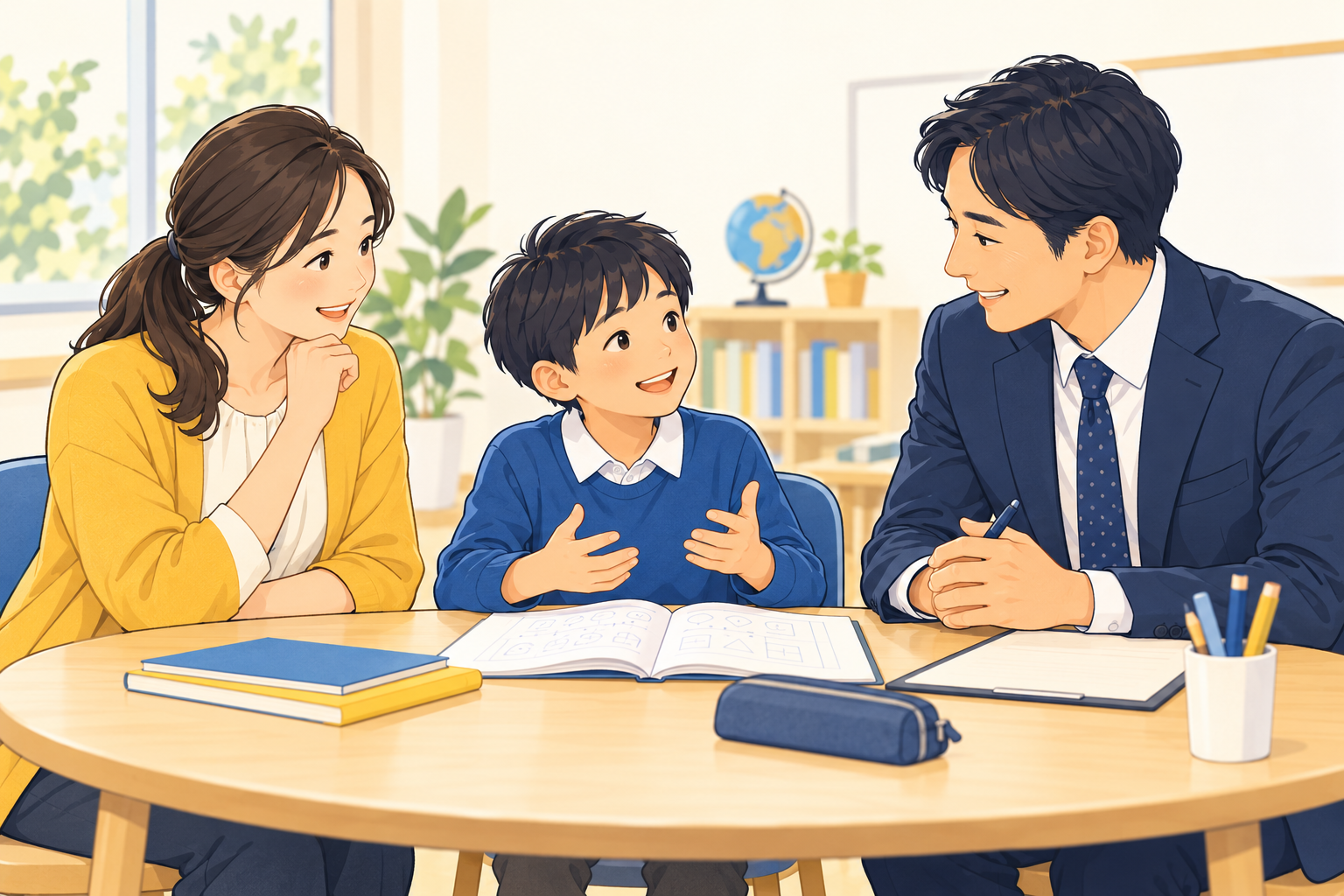 家庭任せにしないを伝える先生と生徒のイラスト